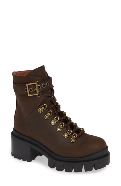 Shop Jeffrey Campbell Czech Lace-up Boot In Brown Crazy Horse Leather