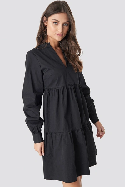 Shop Na-kd V-neck Volume Sleeve Mini Dress - Black