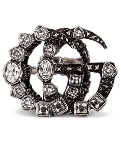 Shop Gucci Double G Crystal Ring In Silver