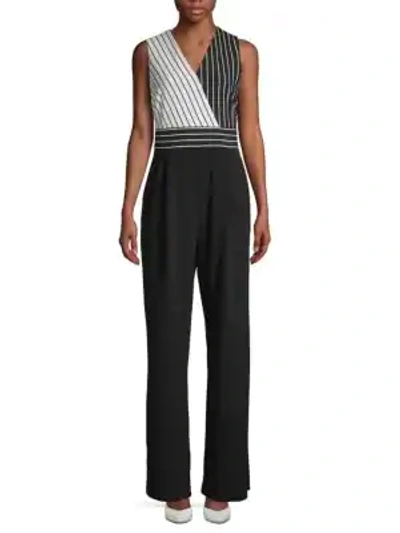Shop Calvin Klein Striped Sleeveless Jumpsuit In Black Cream
