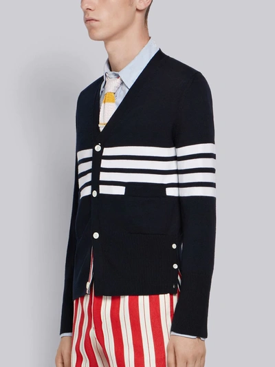 Shop Thom Browne 4-bar Sailboat Intarsia Cardigan In Blue