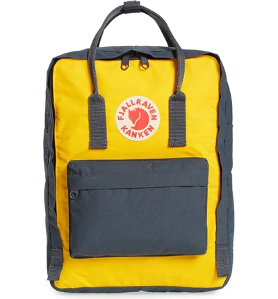 Shop Fjall Raven Kånken Water Resistant Backpack In Navy-warm Yellow