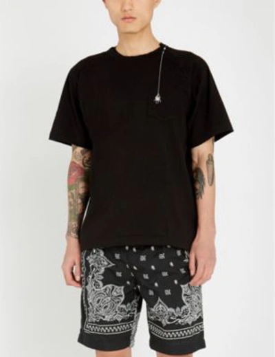 Shop Sacai X Dr. Woo Embroidered Cotton-jersey T-shirt In Black