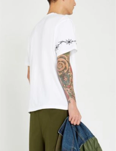 Shop Sacai X Dr. Woo Embroidered Cotton-jersey T-shirt In White