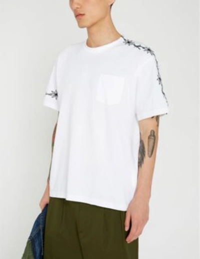 Shop Sacai X Dr. Woo Embroidered Cotton-jersey T-shirt In White