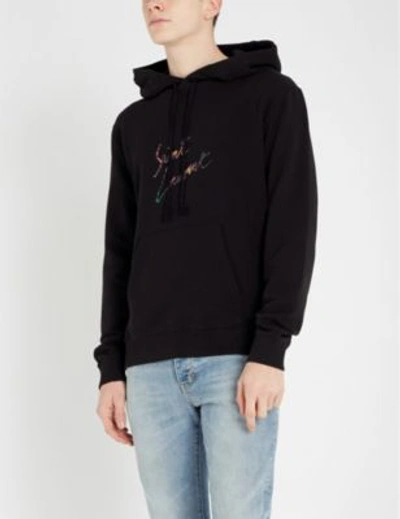 Shop Saint Laurent Animal-print Logo Cotton-jersey Hoody In Multi-coloured