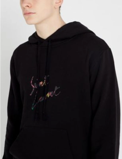 Shop Saint Laurent Animal-print Logo Cotton-jersey Hoody In Multi-coloured