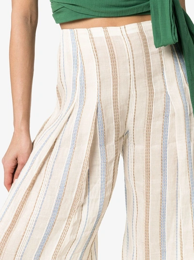 Shop Jacquemus Stripe Embroidered High Waisted Wide Leg Trousers In Beige Stripes