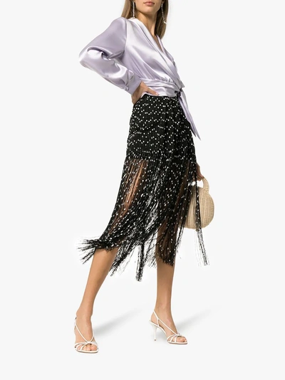 Shop Jacquemus Polka Dot Tassel Embellished Mini Skirt In Black/white