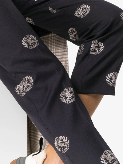Shop Burberry Wiluna Slim Leg Crest Stamp Trousers In Midnight Blue