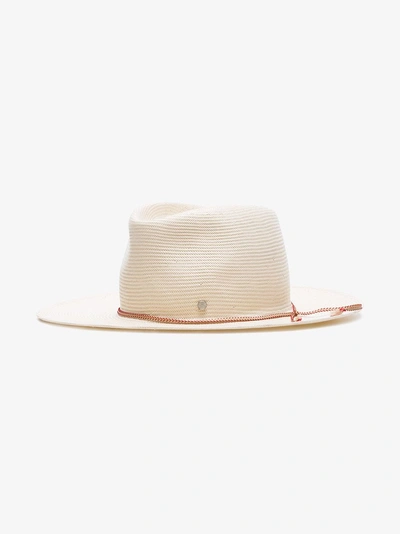 Shop Maison Michel White Charles Rollable Paper Straw Fedora Hat In White Red