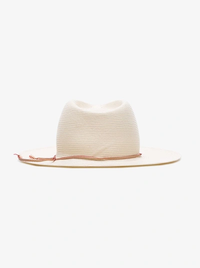 Shop Maison Michel White Charles Rollable Paper Straw Fedora Hat In White Red