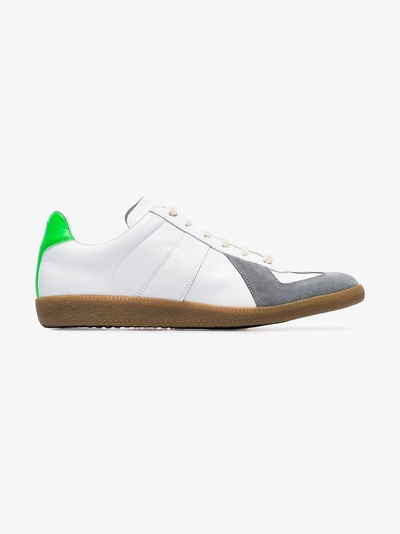 Shop Maison Margiela White And Green Replica Leather Low Top Sneakers In H4162 Multicoloured
