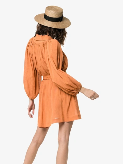 Shop Lisa Marie Fernandez Poet Tassel Belted Cotton Mini Dress In Orange
