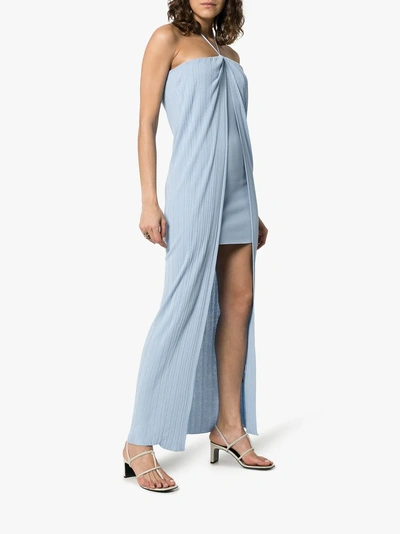 Shop Jacquemus Ribbed Knit Fitted Dress In Light Blue
