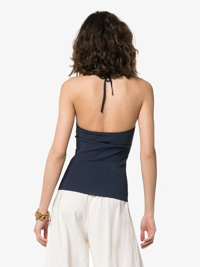 Shop Jacquemus Cross Front Thin Strap Cami Top In Navy