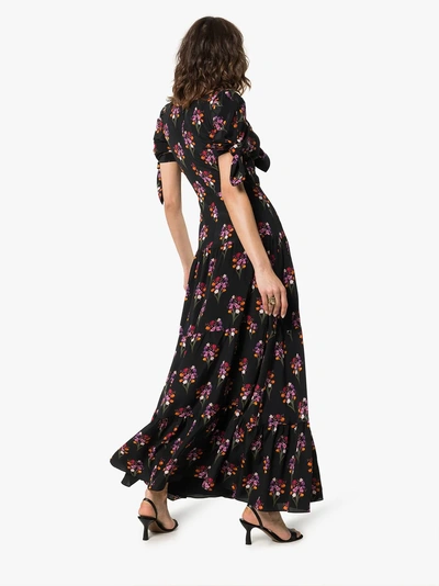 Shop Borgo De Nor Ophelia Floral Print Silk Dress In Black