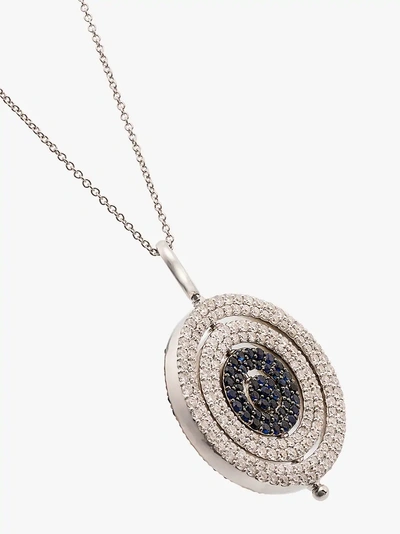 Shop Luis Miguel Howard 18k White Gold Reverso Diamond And Sapphire Pendant Necklace In Blue