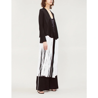 Shop Galvan Dusk Fringed Knitted Jacket In Black White