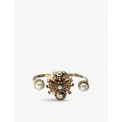 Shop Alexander Mcqueen Double Spider And Swarovski Crystal And Pearl Ring In Gold