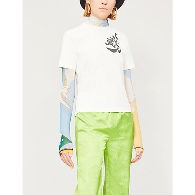 Shop Angel Chen Character-print Stretch-cotton T-shirt In White