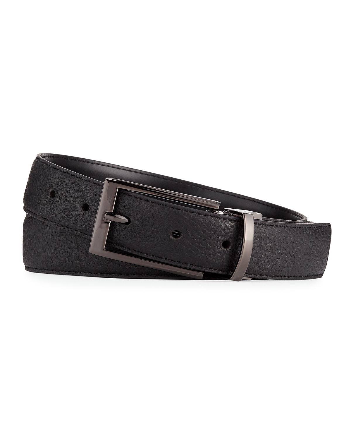 Neiman Marcus Smooth Pebbled Leather Belt In Black ModeSens