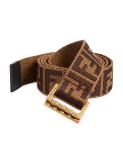 Shop Fendi Fabric Logo Belt In Brown
