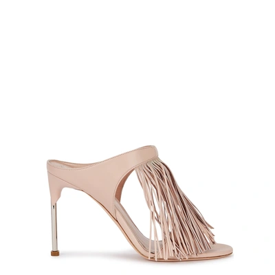 Shop Alexander Mcqueen 100 Blush Fringed Leather Mules In Nude