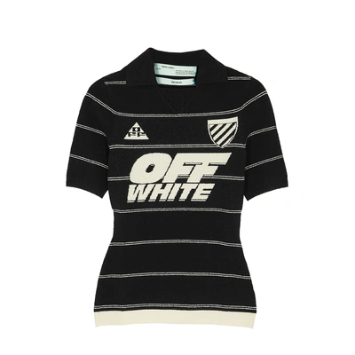 Shop Off-white Logo-intarsia Boucle-knit Top In Black