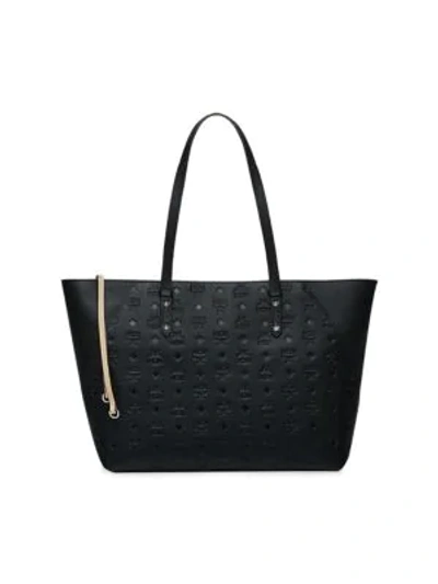 Shop Mcm Medium Klara Monogram Leather Shopper In Black