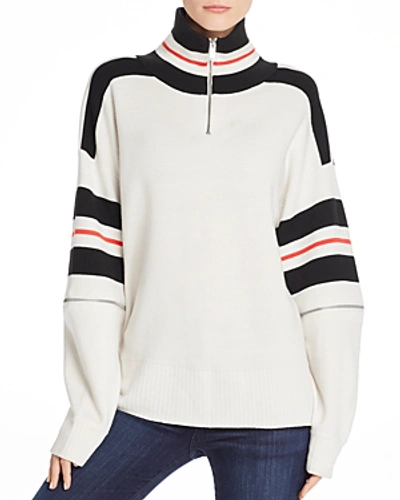 Shop Current Elliott Current/elliott Striped Zip-sleeve Sweater In Star White