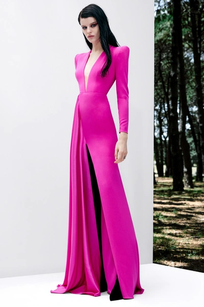 Shop Alex Perry Lindy-long Sleeve Satin Crepe Gown