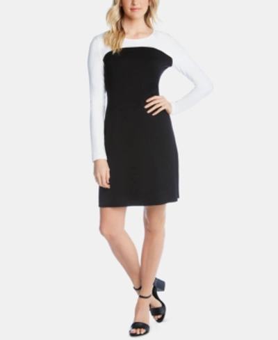 Shop Karen Kane Long-sleeve Colorblocked Dress In Black/white