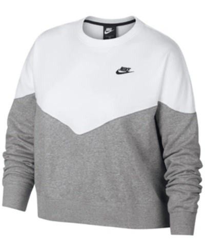 Shop Nike Plus Size Sportswear Heritage Cropped Fleece Sweatshirt In Dark Grey Heather
