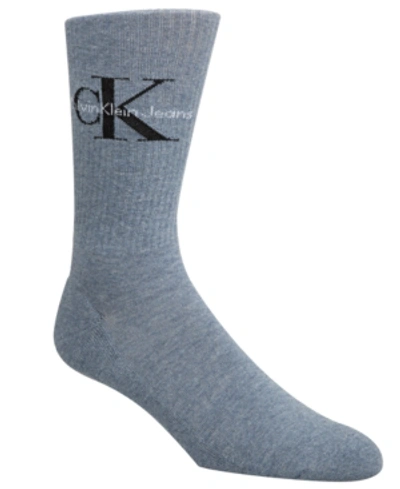 Shop Calvin Klein Men's Ribbed Logo Crew Socks In Stonewash Heather