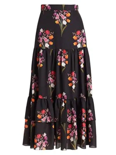 Shop Borgo De Nor Emme Crepe Floral Maxi Skirt In Black