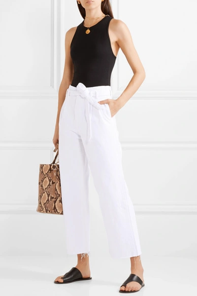 Shop J Brand Belted High-rise Wide-leg Jeans In White