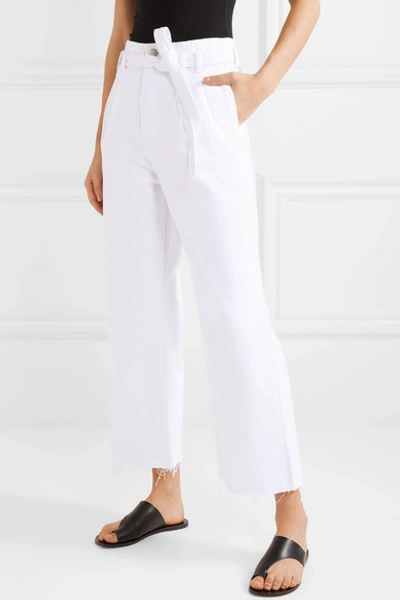 Shop J Brand Belted High-rise Wide-leg Jeans In White