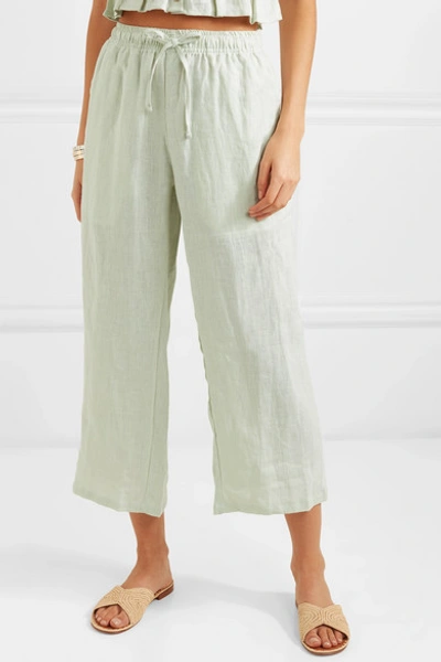 Shop Faithfull The Brand Clemence Cropped Linen Pants In Mint