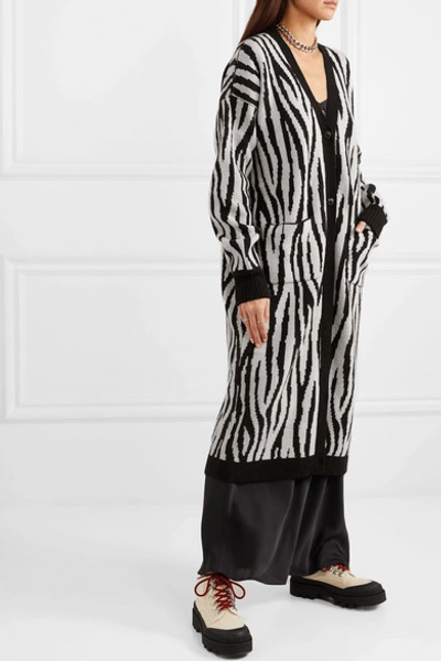 Shop Amiri Intarsia Cashmere And Wool-blend Cardigan In Black
