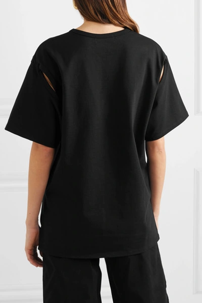 Shop Ambush Cutout Printed Cotton-jersey T-shirt In Black