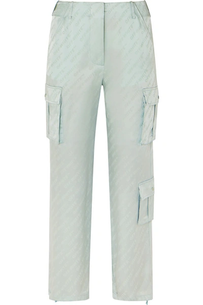 Shop Off-white Satin-jacquard Straight-leg Pants In Mint