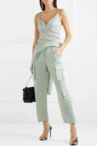 Shop Off-white Satin-jacquard Straight-leg Pants In Mint