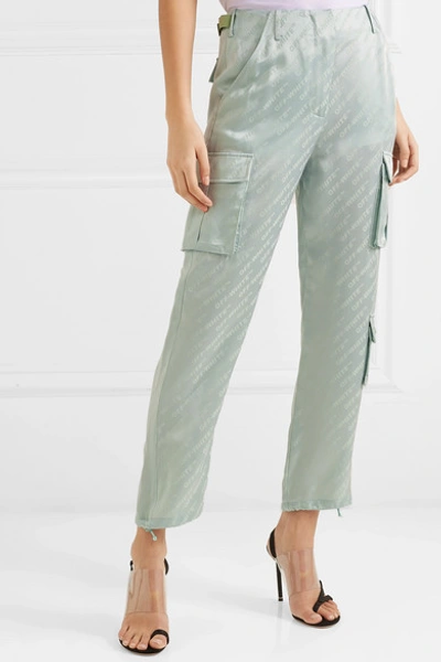 Shop Off-white Satin-jacquard Straight-leg Pants In Mint