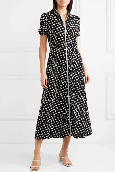 Shop Alexa Chung Floral-print Crepe Midi Dress In Black