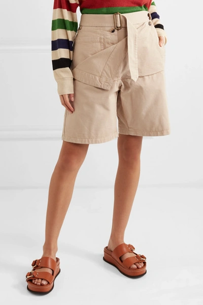 Shop Jw Anderson Belted Cotton-drill Shorts In Beige