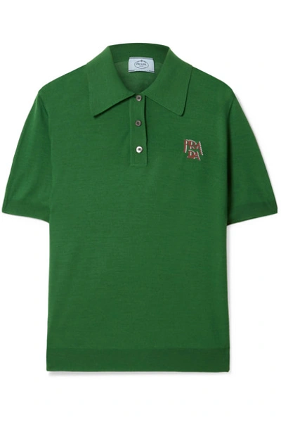 Shop Prada Intarsia Wool Polo Shirt In Dark Green