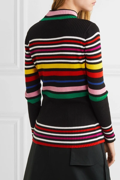 Shop Paper London Striped Ribbed Wool Turtleneck Sweater In Black