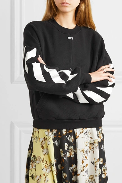 Shop Off-white Cropped Printed Cotton-blend Jersey Sweatshirt In Black