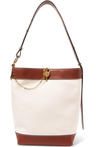 Shop Jw Anderson Lock Leather-trimmed Canvas Tote In White